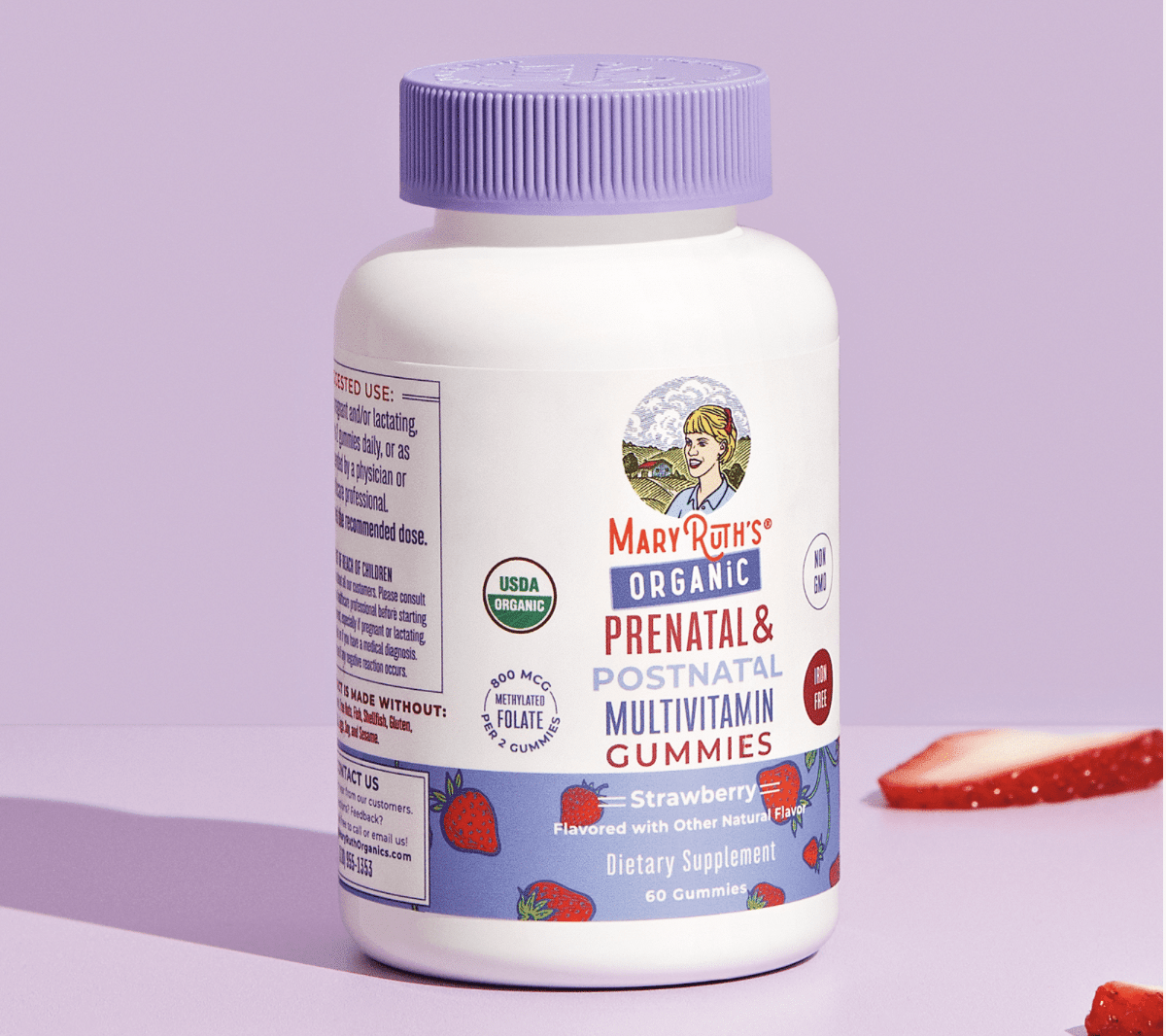 MaryRuth USDA Certified organic prenatal, postnatal gummies, heavy metal-free